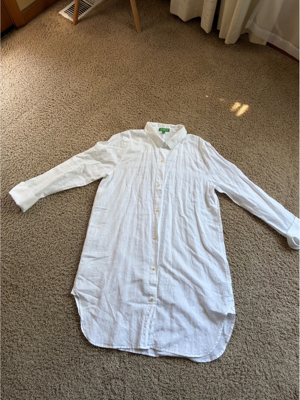 Won J.Crew Large Long Sleeve Button Front Tunic Blouse White linen Beach Cover